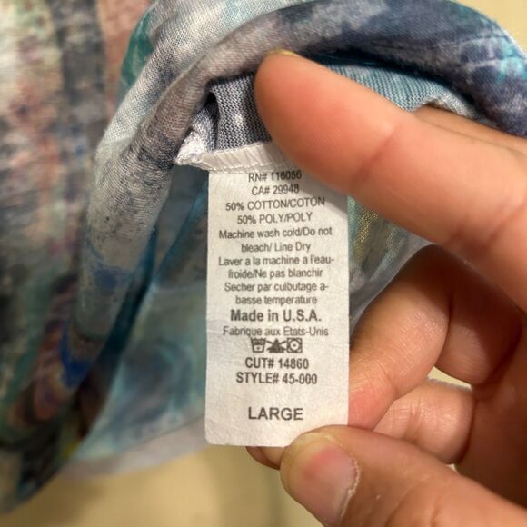 Jess & Jane V Neck Top Womens Large Multicolor Abstract Print Boho Art to Wear - Picture 6 of 6